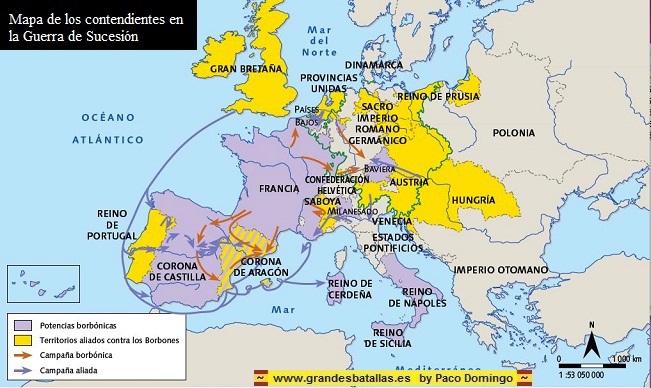 MAPA DE LOS BANDOS EN LA GUERRA DE SUCESION